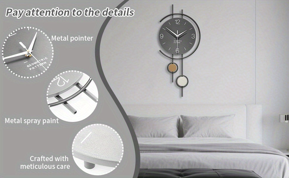 Horloge murale scandinave, cadran gris et grands chiffres
