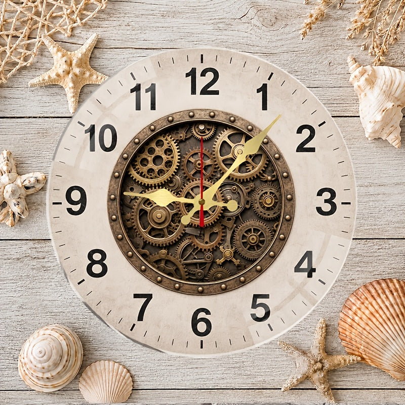 Horloge murale vintage 25 cm, aiguilles métal et trotteuse rouge