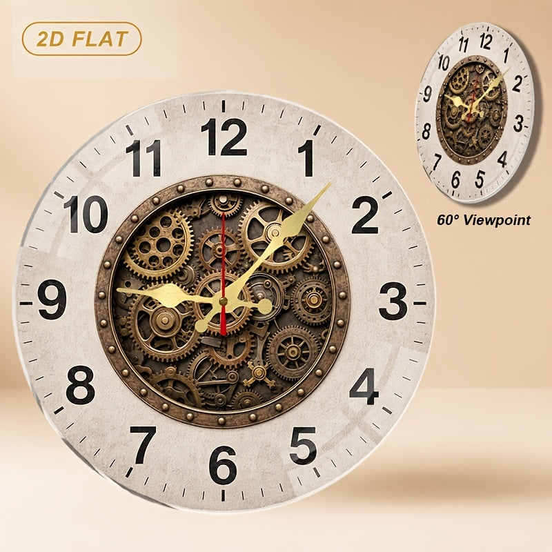 Horloge murale vintage 25 cm, aiguilles métal et trotteuse rouge