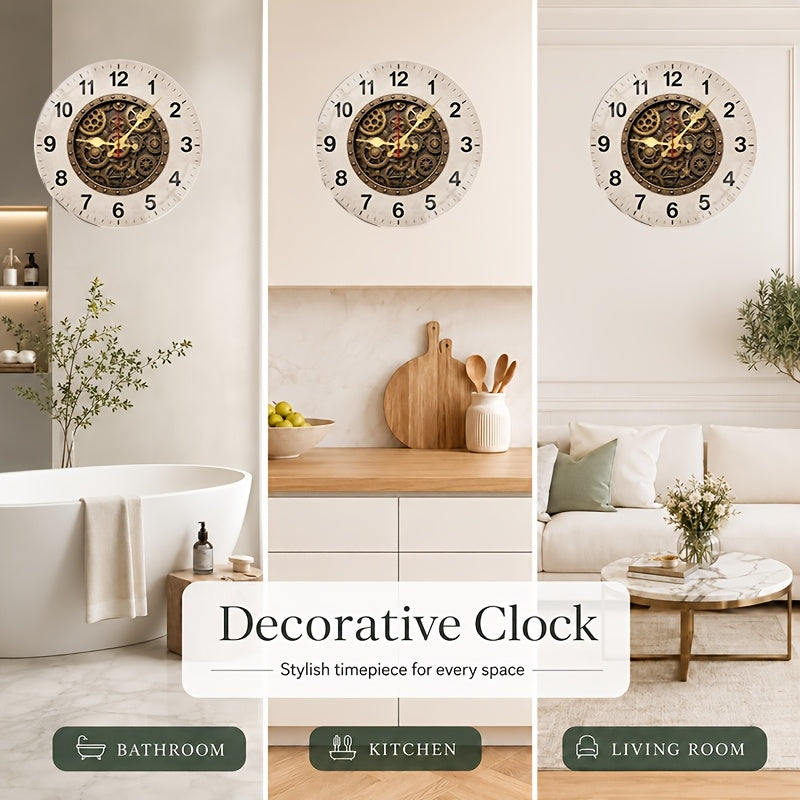 Horloge murale vintage 25 cm, aiguilles métal et trotteuse rouge