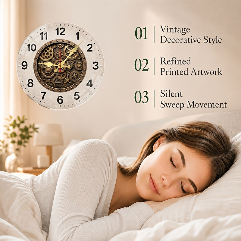 Horloge murale vintage 25 cm, aiguilles métal et trotteuse rouge