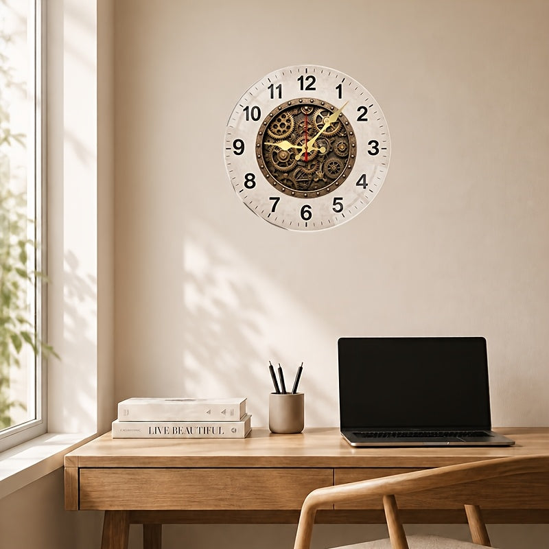 Horloge murale vintage 25 cm, aiguilles métal et trotteuse rouge