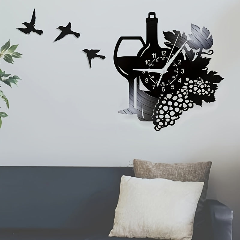 Horloge murale vinyle bouteille et grappe de raisin noire