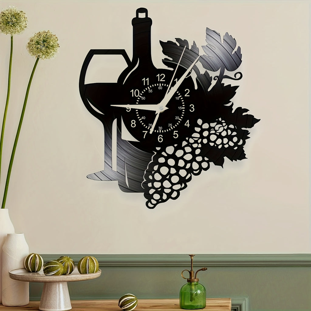 Horloge murale vinyle bouteille et grappe de raisin noire