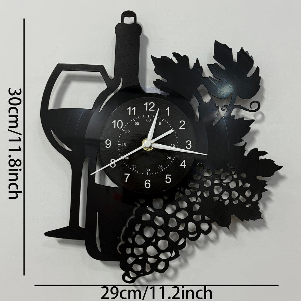 Horloge murale vinyle bouteille et grappe de raisin noire
