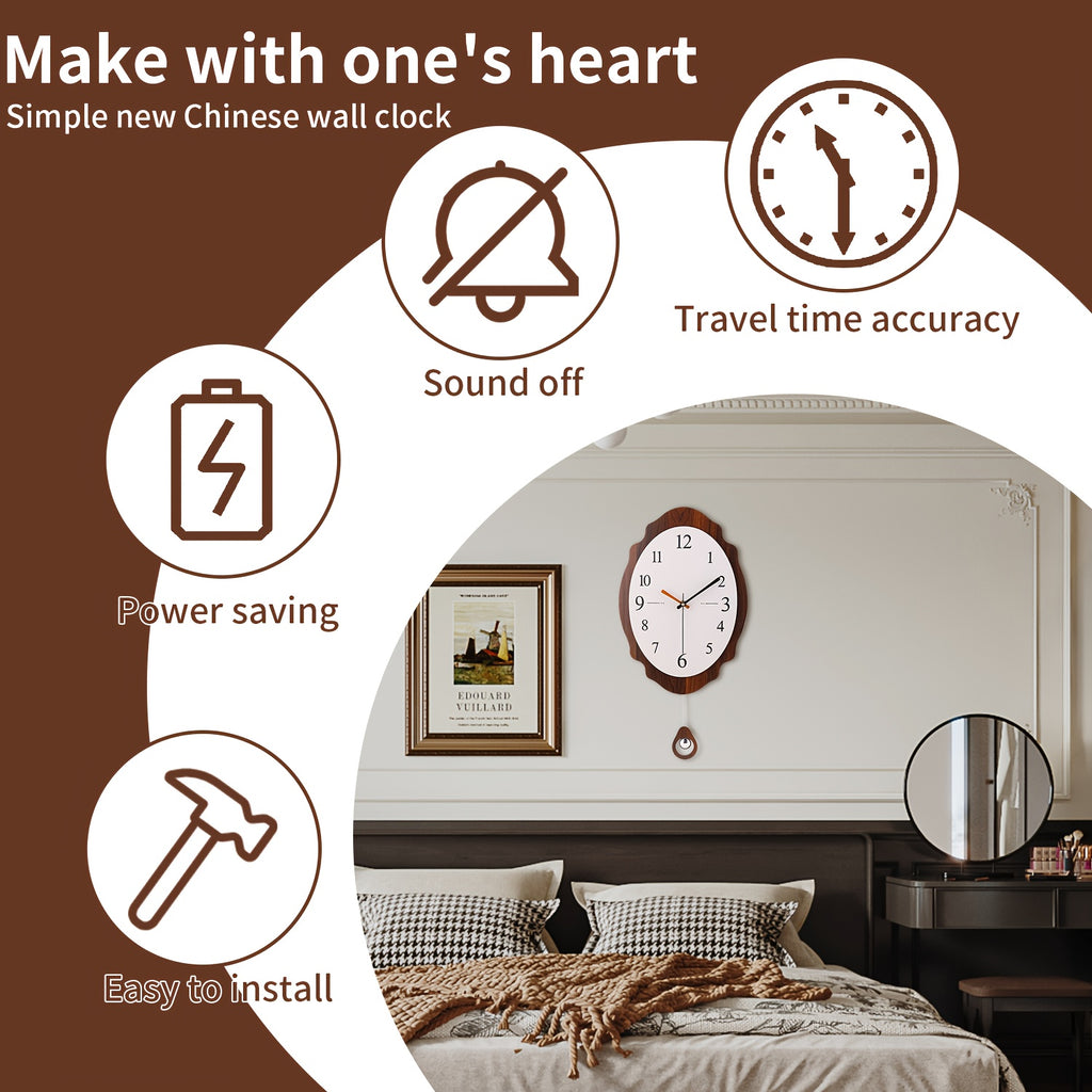Pendule murale ovale en bois festonné 30x60 cm — Style rétro