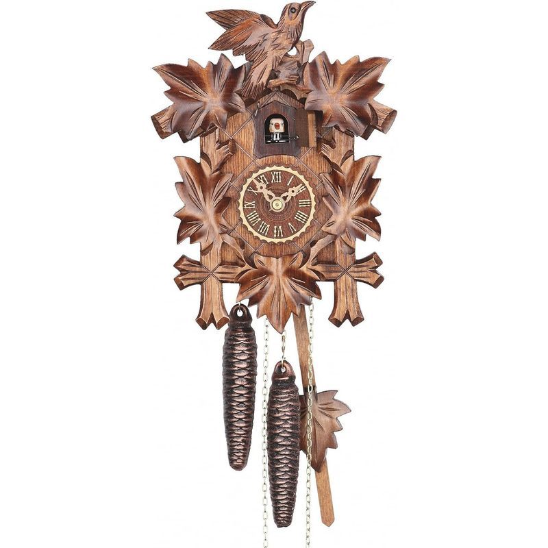 Petite horloge murale à coucou 14x24 cm en noyer sculpté