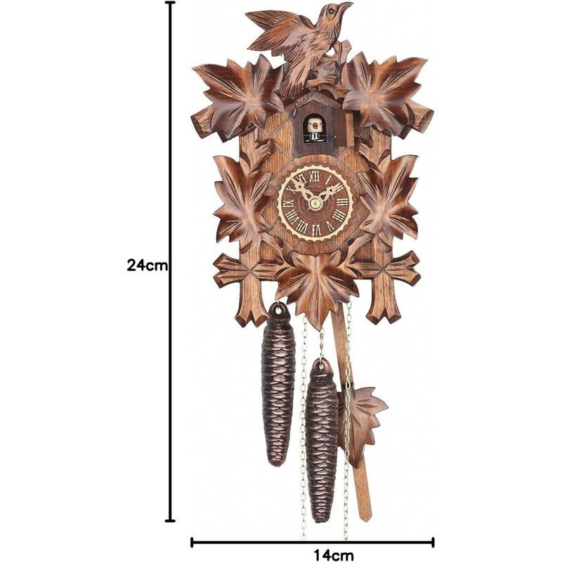 Petite horloge murale à coucou 14x24 cm en noyer sculpté