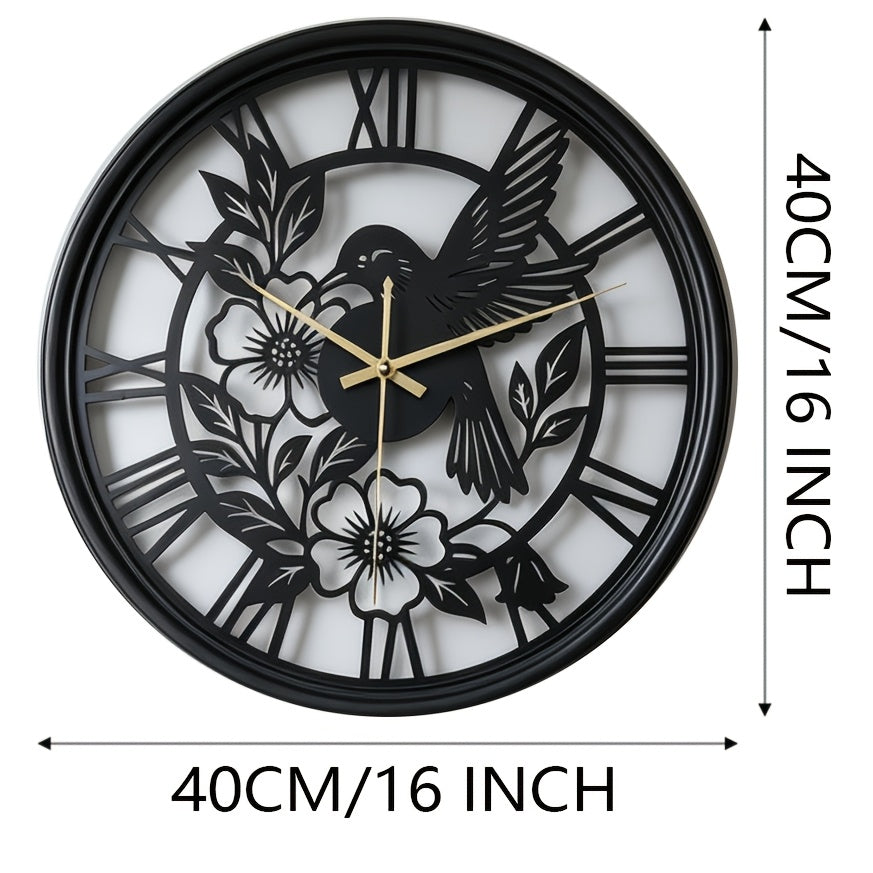 Horloge Murale en Fer de 40 cm Horloge Murale en Mtal de 16 pouces Horloge 3D TroisDimensionnelle  Bord Arcu avec Fleurs et Oiseaux Vouts Convient pour la Dcoration de Salon Chambre et Bureau Horloge lgante Horloge Dcorative Silencieuse san