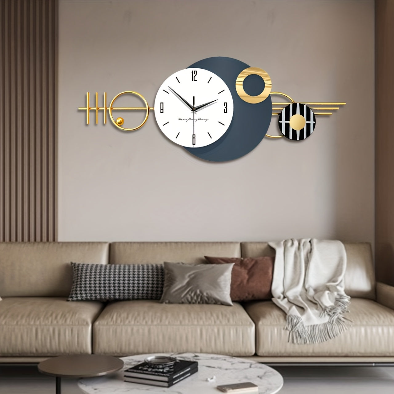 1 pice dhorloge murale mtallique silencieuse  style nordique  lumire luxe moderne  dcoration minimaliste crative  horloge ins wind industry  installation naturelle sans perage  gardetemps silencieux  salon chambre salle  manger bureau  ad