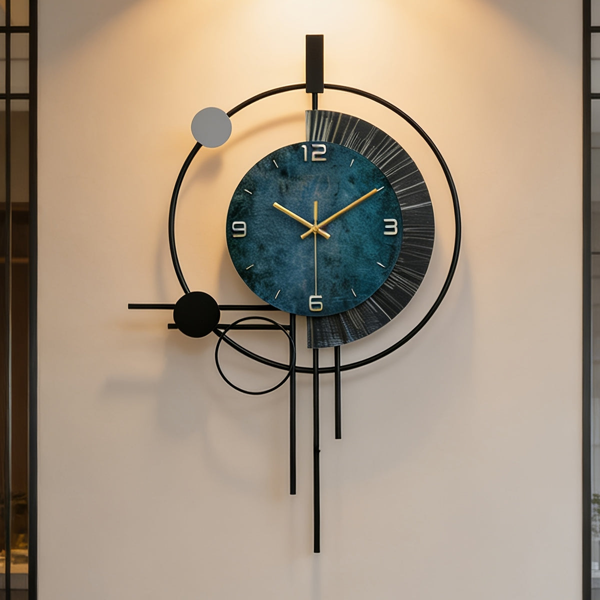 Horloge silencieuse dcorative 1 Horloge Murale Silencieuse Bleue Facile pour Salon Cadre en Fer Mtallique Style Europen Dcoration Artistique Horloge Silencieuse pour Chambre Horloge de Bureau Rustique Horloge Murale Dcorative