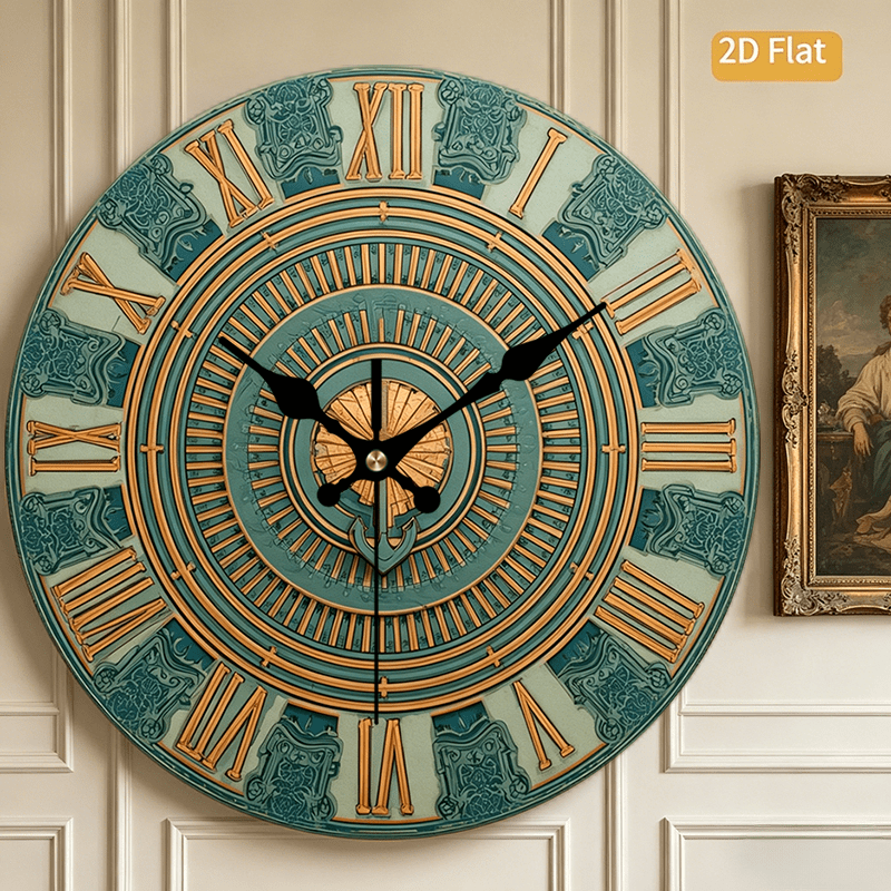 Horloge murale en bois 2D plate 1pc Horloge ronde silencieuse aux chiffres romains vintage pour la dcoration du salon parfaite pour la chambre le salon le bureau la cuisine et la salle de bain 12 pouces pile AA non incluse