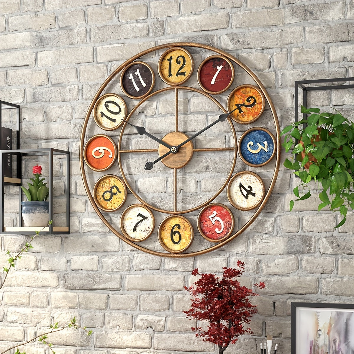 Grande horloge murale silencieuse ronde colore de 234 pouces595 cm style vintage europen en mtal pour salon et cour