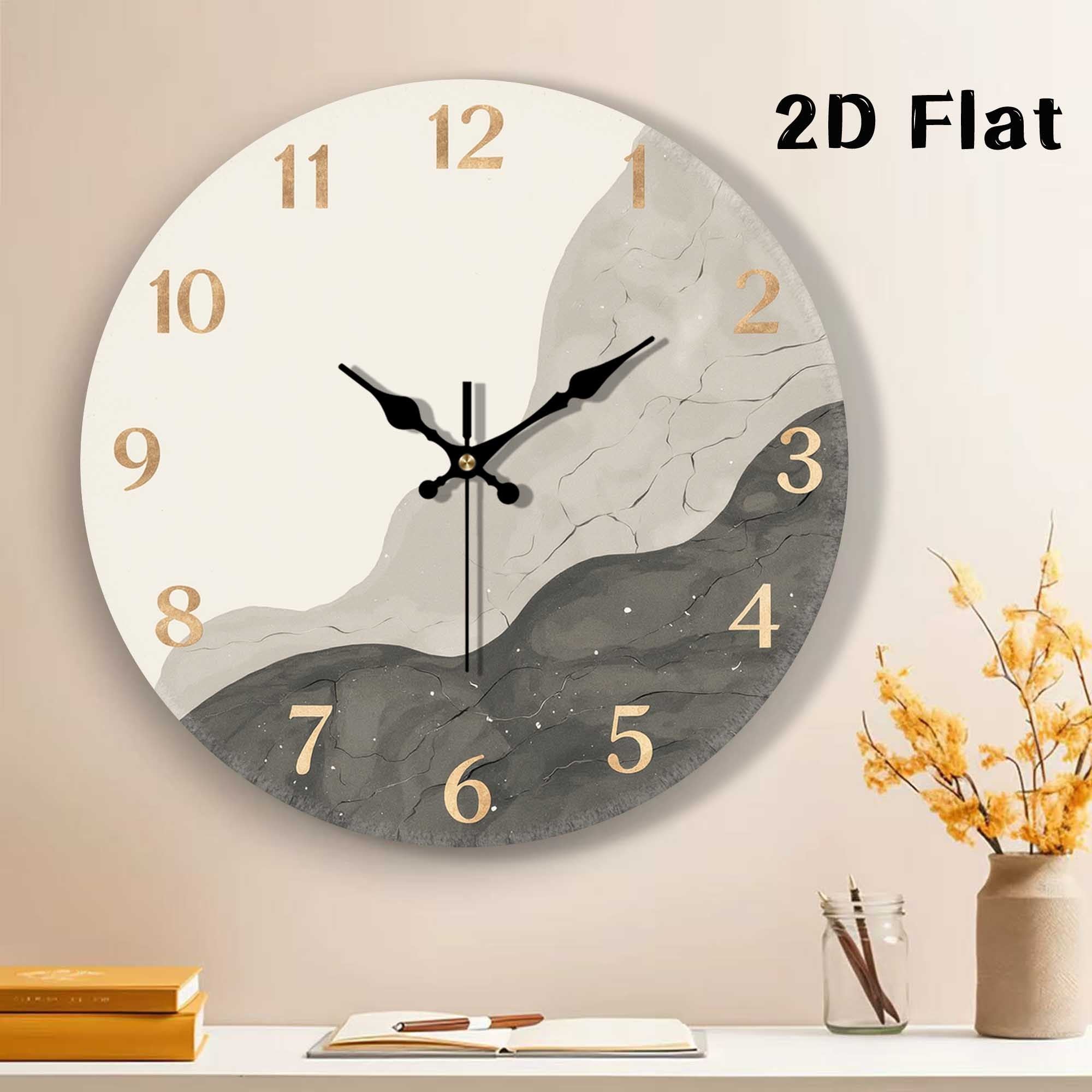 1 pice Horloge Murale Plate 2D Minimaliste Vague de Montagne Imprime UV sans Pile AA Silencieuse Moderne Style Nordique Scandinave pour Bureau Salon Chambre Cuisine Dortoir Plate 2D