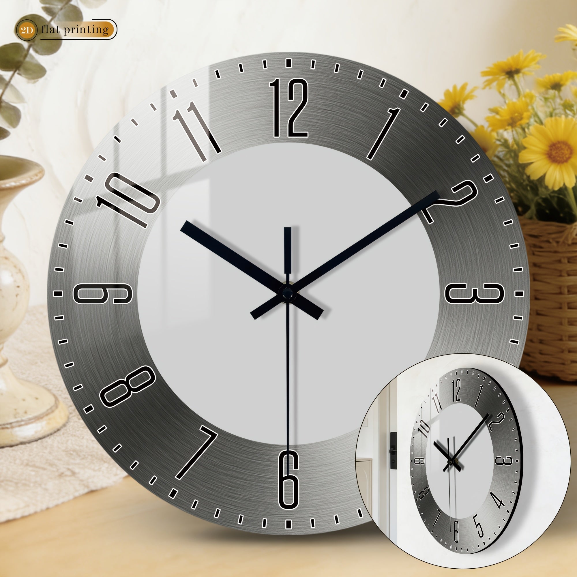 Plan de sol 2D Horloge murale silencieuse ronde en bois gris minimaliste moderne idale pour les salles de classe les bureaux les dcorations de fte de remise de diplmes et un cadeau idal pour les ftes les anniversaires et la fte des mres  Ta