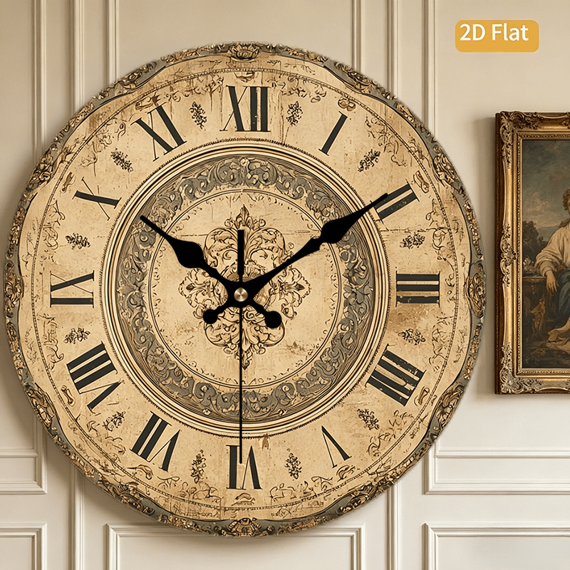 Horloge Murale en Bois 2D Plate 1pc Horloge Murale Vintage  Chiffres Romain Pice dHorloge Dcorative pour Salon Horloge Murale Silencieuse de Grande Taille pour la Maison Horloge Ronde Silencieuse Parfaite pour Chambre  Coucher Salon Bureau C
