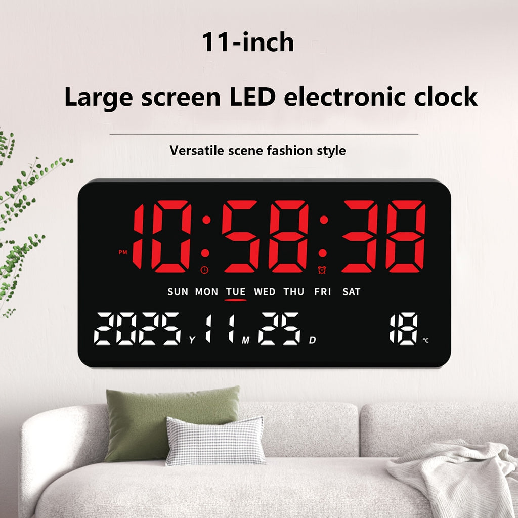 Horloge LED haute dfinition minimaliste de 11 pouces avec grand cran horloge murale multifonctionnelle pour salon affichage de la temprature avec grands chiffres horloge de bureau  suspendre et  poser